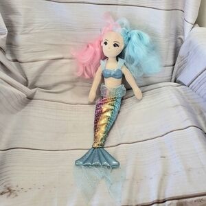 Aurora Rainbow Mermaid 15" Plush Stuffed Doll Sea Sparkles 2017 Pink Blue Hair